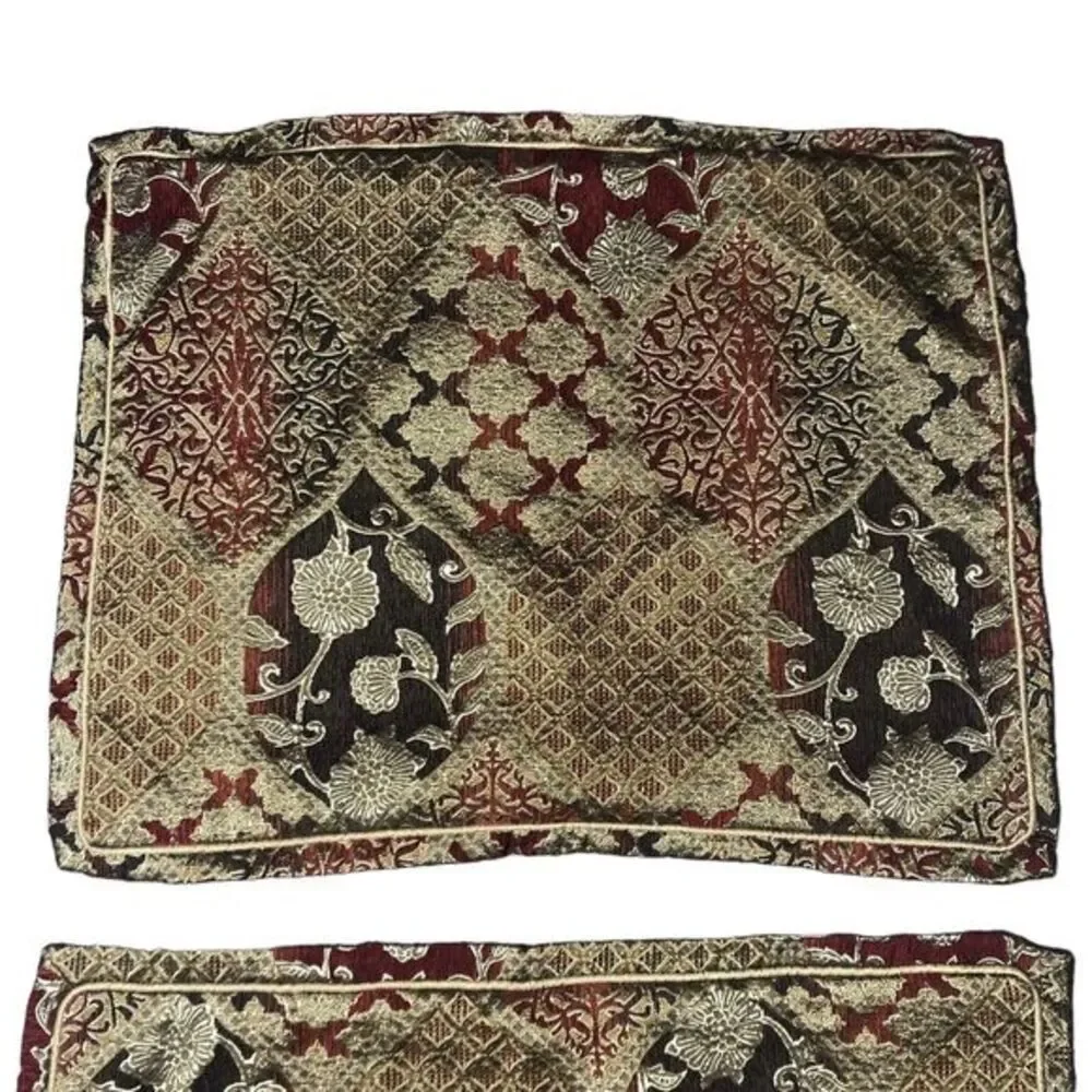 Pier 1 Imports Set of 2 Decorative Throw Pillow Covers Tapestry Burgundy Gold